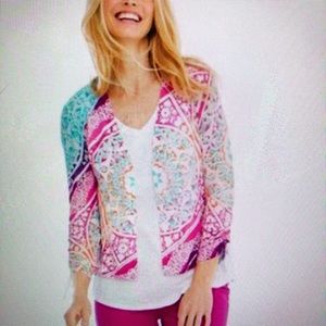 Chico's Medallion Print Open Cardigan